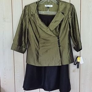 Dana Kay olive shimmer skirt suit